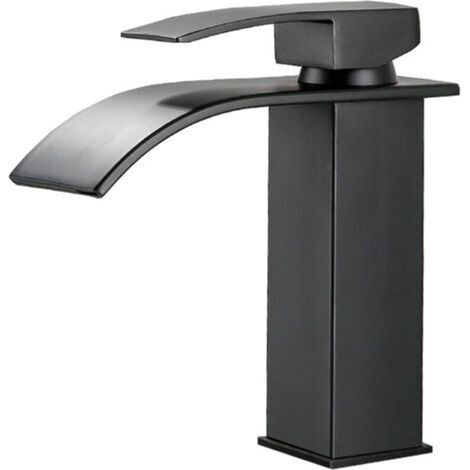 Mitigeur de lavabo Robinet cascade noir avec bec haut mitigeur lavabo haut monotrou (haut) (1/5)
