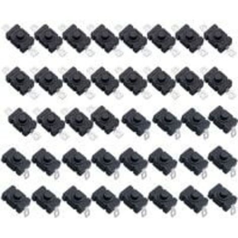 Lot de 40 Interrupteur à Bouton Poussoir Autobloquant, KAN-28 Mini Interrupteur Lampe de Poche (20 Pièces Broche Plate avec Trou + 20 Pièces Broche Pliée avec Trou) (1/5)