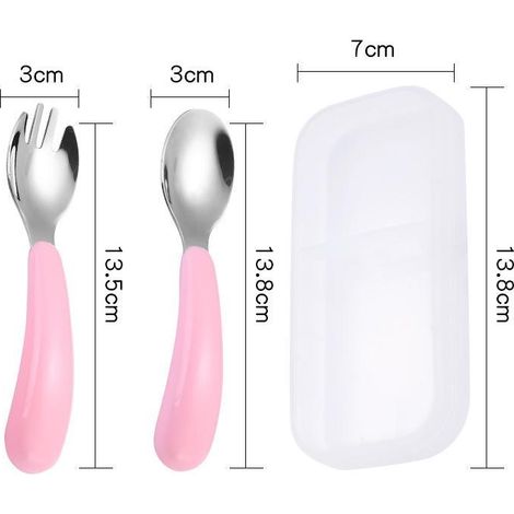 MINKUROW Juego De Cubiertos De Acero Inoxidable Para Niños De 2 Piezas, 1 Tenedor Y 1 Cuchara Para Niños, Bebés, Hogar, Uso Escolar (Rosa) (1/3)