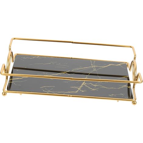 Plateau de Toilette Noir Doré en Fer, Organisateur de Salle de Bain Compact, Étagère Résistante pour Cosmétiques et Parfums, Adapté Comptoir et Coiffeuse, Rangement Pratique'-'-