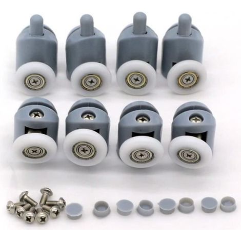 Lot de 8 Roulettes ajustables pour Porte de Douche - FOLAYA - Galet - Blanc - Diamètre 20/22/23/25/27 mm (1/3)