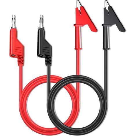 mm fiches banane empilables à pinces crocodiles fils de test cable flexible fil 2 pièces rouge noir 3,3 pieds/1 m pour tests électriques multimètre (1/3)