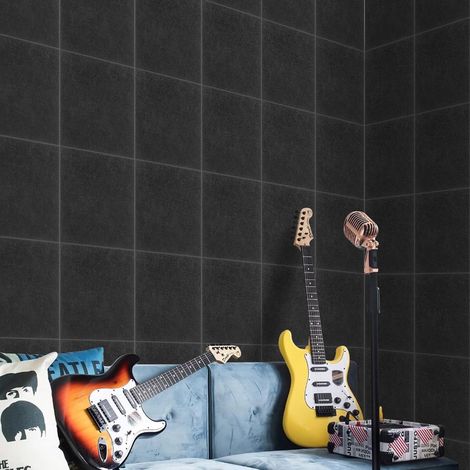 Lot de 18 Panneaux Acoustiques Carrées Auto-Adhésifs, Panneaux Muraux Phoniques en Polyester, Isolation Acoustique Haute Densité, Pour Salon, Bureau, Studio, 30 × 30 × 0,9 cm (Noir) (1/5)