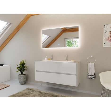 Doppel-Badmöbel Set Taifun 2tlg. 120 cm mit LED Spiegel weiß Hgl