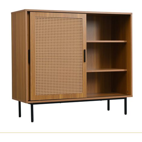 Sideboard mit 2 Schiebetüren und verstellbarem Regal, Walnussoptik, 100 x 90 x 37 cm, MODENUIT (1/5)