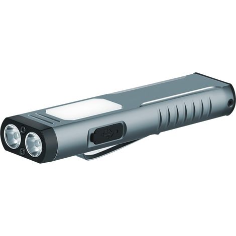 Lampe torche rechargeable avec signal sonore, 7 modes d'éclairage, idéale pour l'extérieur, la maison et le travail - 1 pièce, grise