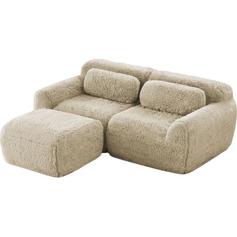 Divano modulare a L 2 posti in tessuto effetto peluche, tortora chiaro, senza montaggio (1/5)