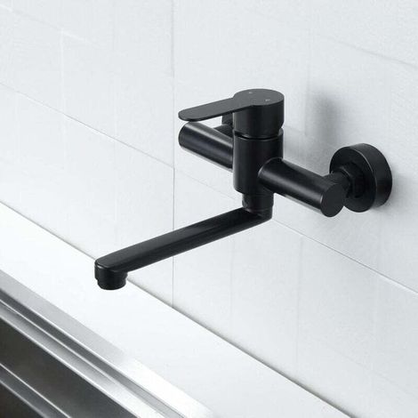 Rubinetto da cucina a parete, miscelatore per lavello, acciaio inox 304, girevole a 360°, beccuccio nero - ALTRO (1/3)