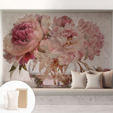 Papier peint intissé mural avec imprimé pour décoration pour salon pour chambre à coucher pour entrée Le charme des pivoines 208x146 cm (1/5)