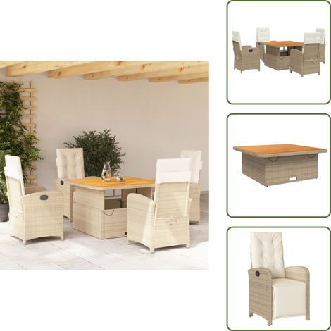 The Living Store 5-tlg. Garten-Essgruppe mit Kissen Beige Poly Rattan - Gartentisch (1/5)