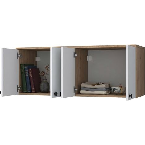 Mobile Pensile Rusco, 4 Ante, 2 Vani, Apertura Battente, 120x47h cm Marrone Rovere