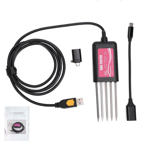 Testeur de sol NPK numérique USB, capteur de mesure de l'azote, du potassium, du pH, de la conductivité électrique et de la fertilité, étanche IP68, pour la recherche en jardinage. (1/5)