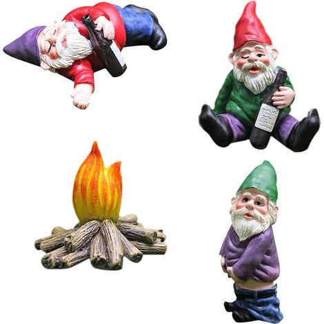 Nain De Jardin - Résine - Ensemble De 4 Figurines Décoratives Pour Extérieur Et Intérieur - Lot De Statues Miniatures (1/5)