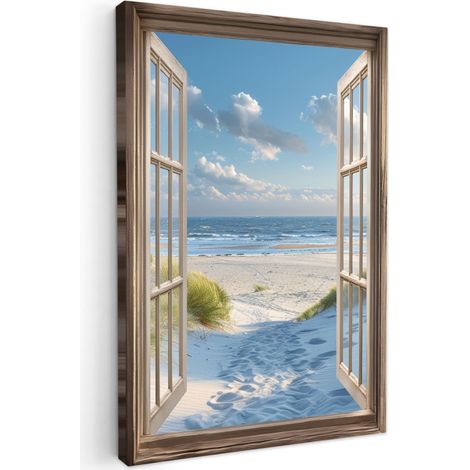 CUADRO EN LIENZO Vista - Playa - Ventana - Dunas - Mar Lienzo Para Dormitorios 60x90 cm