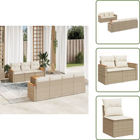 Salon de jardin avec coussins 8 pcs beige résine tressée - Ensemble Salon De Jardin - Mobilier Extérieur - Canapé Jardin - Table Basse Jardin - Chaise Lounge (1/5)