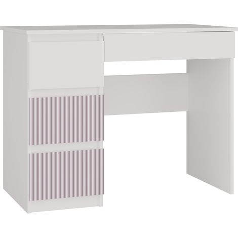 MESO - Scrivania in stile moderno/camera dei bambini - 98x51x76 cm - 4 cassetti a sinistra - Bianco e rosa (1/3)