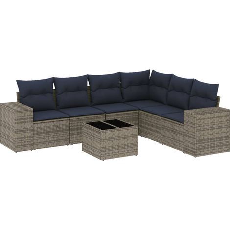 Maison Exclusive - Set Divani da Giardino 7 pz con Cuscini Grigio in Polyrattan (1/5)