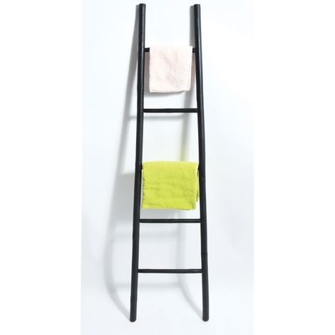 MSV – Porte-serviettes échelle 5 niveaux en bambou noir – Design minimaliste pour salle de bain moderne – Dimensions 40x150cm