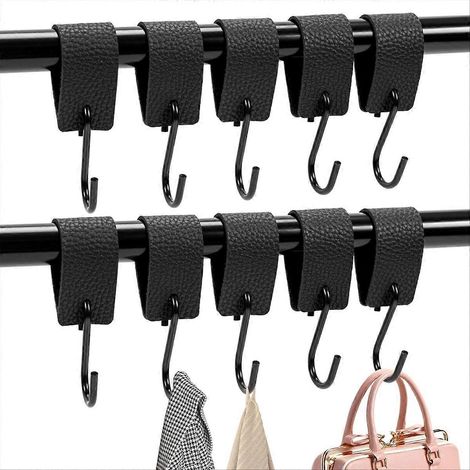 Crochets en S, lot de 10 avec boucle en cuir, pour tringle à vêtements, crochets de fenêtre, patères, pour la maison (1/5)