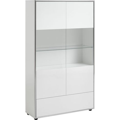 Kenan Vitrine 2 Türen, 1 Schublade weiß Hochglanz lackiert.