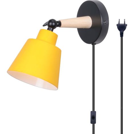 Applique Murale Moderne Applique Murale Rétro Minimaliste Jaune Lampe Murale D'Intérieur Nordique E27 (Avec Prise Euro) (1/5)