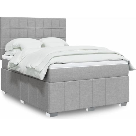 Cama box spring con colchón tela gris claro 140x190 cm (1/5)