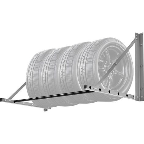 Pour Garage et Atelier Gain de Place Rack à Pneus Mural Pliable Étagère Réglable 81-122cm Acier 136kg (1/5)