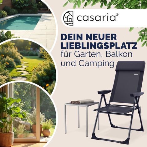 CASARIA® Gartenstühle Set Klappbar Verstellbar Alu mit hoher Rückenlehne Liegefunktion Faltbar Balkon Campingstuhl Klappstuhl Hochlehner 2er Set Anthrazit