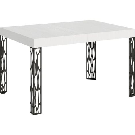 Table extensible 6 à 10 places L 130 à 234 cm blanc et pieds métal gris foncé Gisa (1/5)