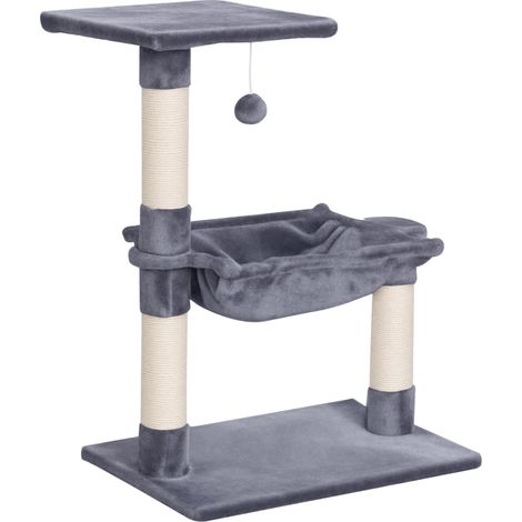 Arbre à chat 70 cm, petite tour pour chat avec balle peluche, poteau en sisal, grande plateforme, hamac, griffoir, arbre à chat, pour petits chats, gris (1/5)