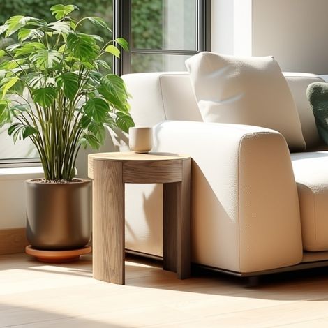 ELLA - Table d'appoint ronde D50cm couleur naturelle design arrondi (1/5)