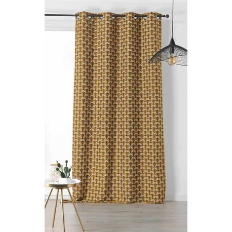 Rideau motif vintage jaune - 135x240cm - Jaune (1/2)