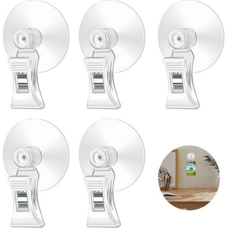 GDHZS-5 Pièces Ventouse Pince Support à Clip Multifonction Plastique Transparent pour Verre Fenêtres Aquarium Supermarché Salle de Bain (1/5)