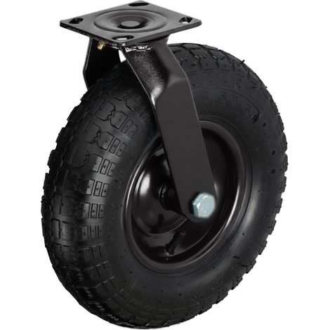Roulette pivotante Relaxdays, pneumatique 3.00-4, charge max. 120 kg, plaque à visser, noire