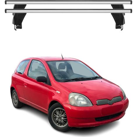 OMAC Dachträger Querträger Alu für Toyota Yaris I 1999-2005 – Abschließbar – T-Nut – City-Crash-getestet – Max. 50 kg Silber (1/5)