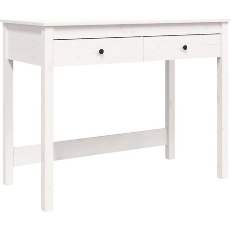 Vidaxl – Bureau droit blanc 100x50x78 cm – Bois massif de pin – 2 tiroirs de rangement – Montage facile avec fixation murale