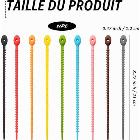 Attache Cable Silicone, Rangement Cable Couleurs Flexibilité pour Suspendre des Câbles Range Cable Bureau Gestion Câbles Maison Bureau (1/4)