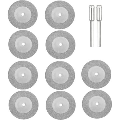 Lot de 10 disques à tronçonner diamantés de 30 mm et 2 mini lames de scie circulaire (sans trous) pour métal, carrelage, bois, verre, marbre, plastique, jade
