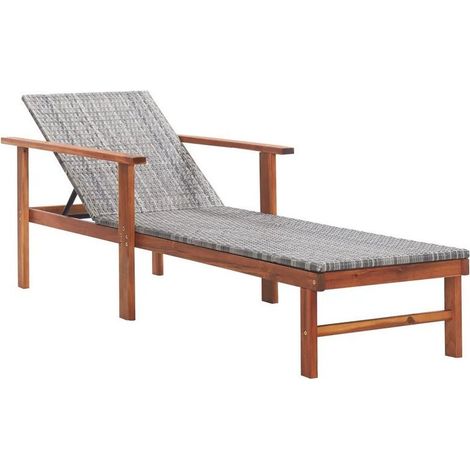 Chaise longue résine tressée grise et acacia massif foncé Touwa (1/3)