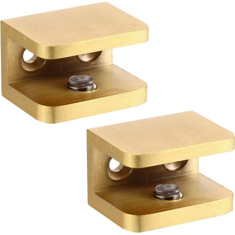 Lot de 2 Pinces à Verre en Cuivre Brossé Doré Supports de Montage pour Étagères en Verre Épaisseur Standard Fixation sans Perçage Accessoires Robustes et Résistants à la (1/5)