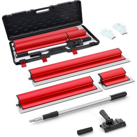 Lot de 3 spatules à joints avec manche télescopique, spatule large en acier inoxydable pour surfaces lisses sur murs, plafonds, angles – réglable, facile à changer et à ranger (1/5)