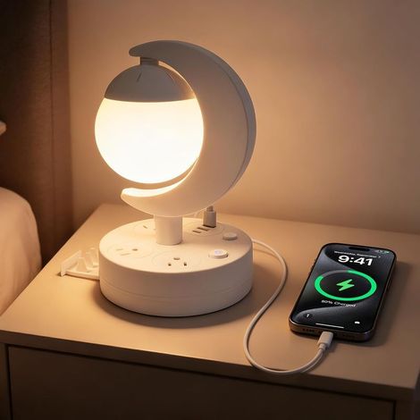 Lampe de table avec port de chargement USB et prise secteur, lampe de bureau LED à intensité variable (3 couleurs), lampe de chevet respectueuse des yeux pour chambre, bureau et salon (1/5)