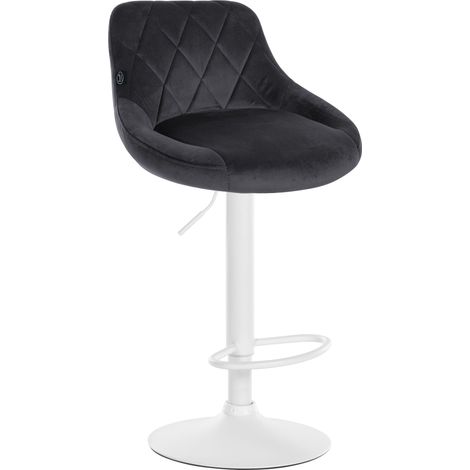 Sgabello da bar in velluto grigio scuro cuciture decorative girevole con supporto in metallo bianco TDB10657