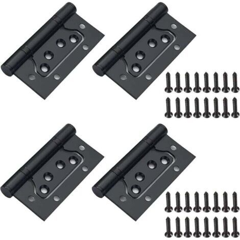 Lot de 4 charnières en acier inoxydable noires avec vis, charnière de porte pliante pour porte en bois, armoire en bois, armoire, 100 mm x 50 mm (1/5)