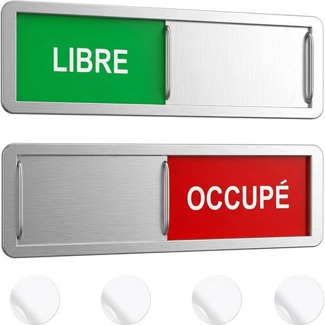 Panneau Porte Libre Occupé - 2 Pièces - Acrylique et ABS - Magnétique et Adhésif - Bureau Toilettes École - 17,7x5,2cm Argenté (1/5)