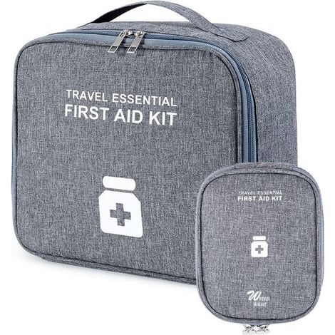 Trousse à médicaments lot de 2, Rangement pharmacie de voyage, Sac de premiers secours, Gris