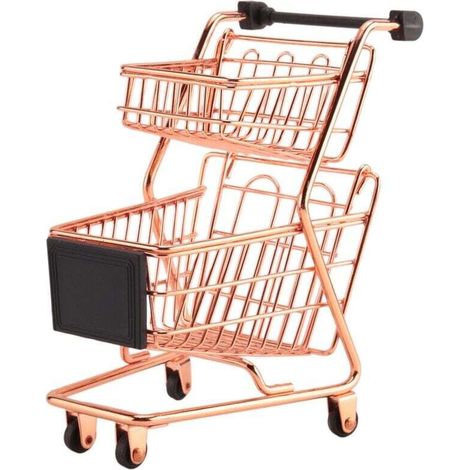 Mini carrello per la spesa a due ripiani in metallo con cestino portaoggetti, oro rosa -Crezuo