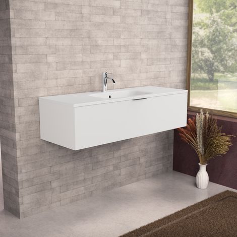Inda - Meuble de salle de bain L.120 avec vasque mate / Blanc mat (1/5)