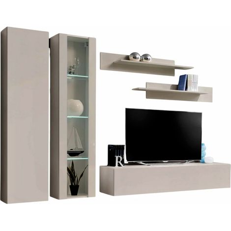 Ensemble Meuble TV Mural "Fly A4" 260cm Beige Gris (1/2)