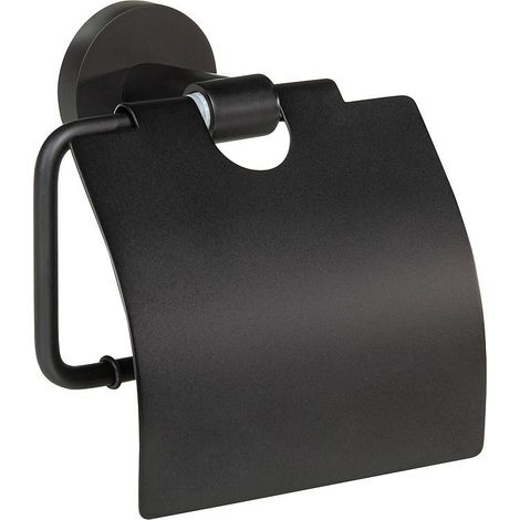 WC-Porte rouleau Eldrid nero laiton, noir, avec couvercle fixation incluse (1/2)